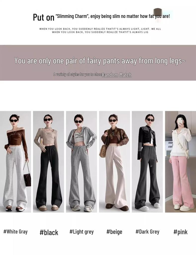 Damskie spodnie dresowe wyszczuplające z wysokim stanem, ze ściągaczem, mikro rozszerzane - Casualowe, podnoszące biodra, fason petite, wiosenny design