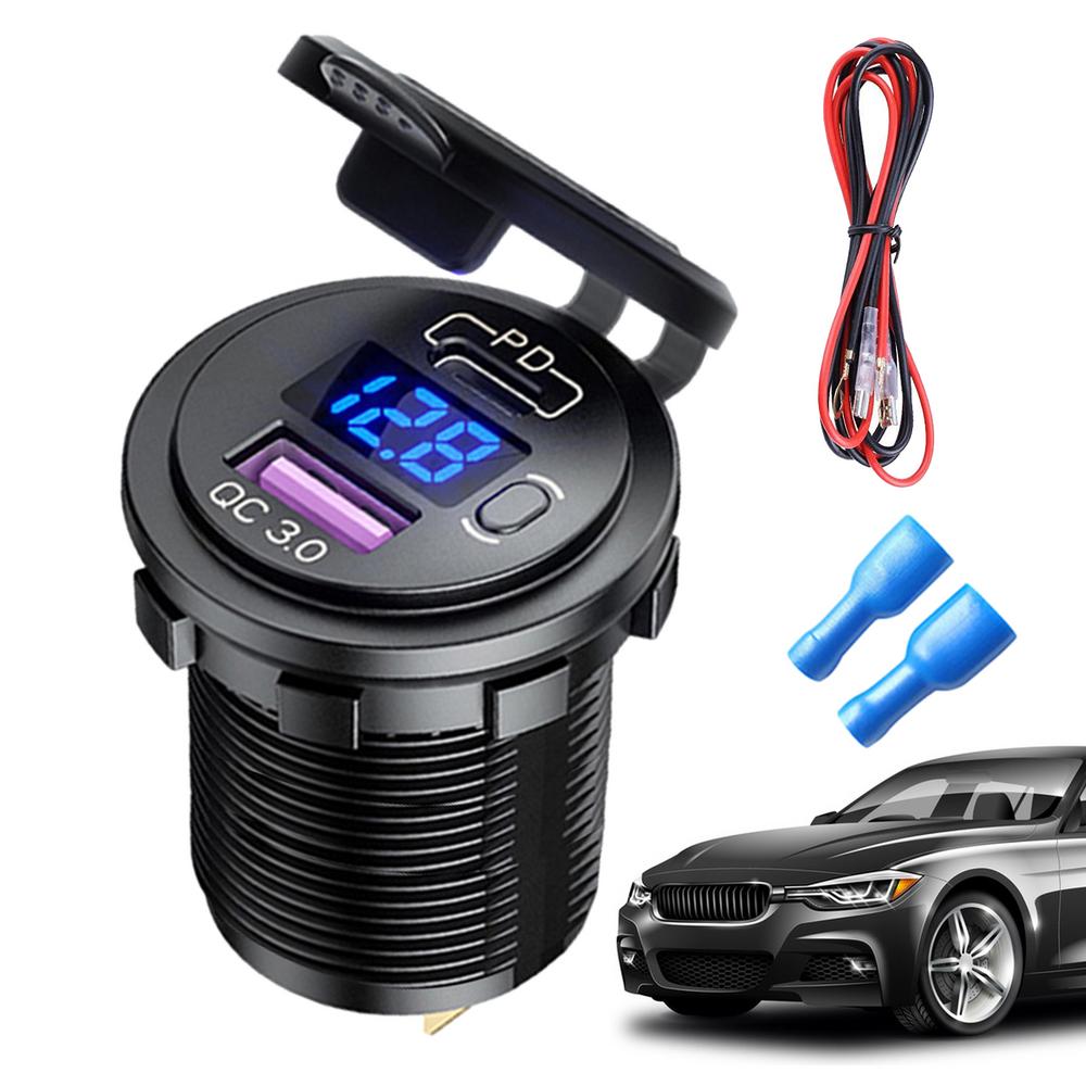 Car Phone Charger Fast Power Charging Block QC3.0 Type-C PD Dual Port Adapter With Digital Display Voltmeter Phone Car Charger