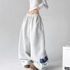 Unisex Wide-Leg Elastic Waist Drawstring Sweatpants with Print - Casual Loose Fit for Spring & Autumn