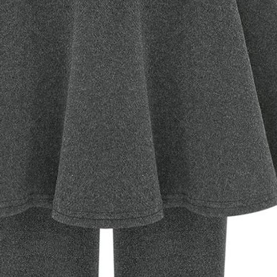 Women Winter Culottes Pants Solid Color High Waist Pleated Skirt Pants Fake Two Piece Leggings-Skirt Combo