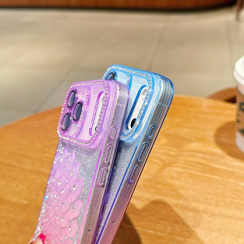 Gradient Point Glitter Diamond Colorful Peacock Soft Shockproof Phone Case For iPhone 17 Pro Max 15 14 13 16 Pro Max Back Cover
