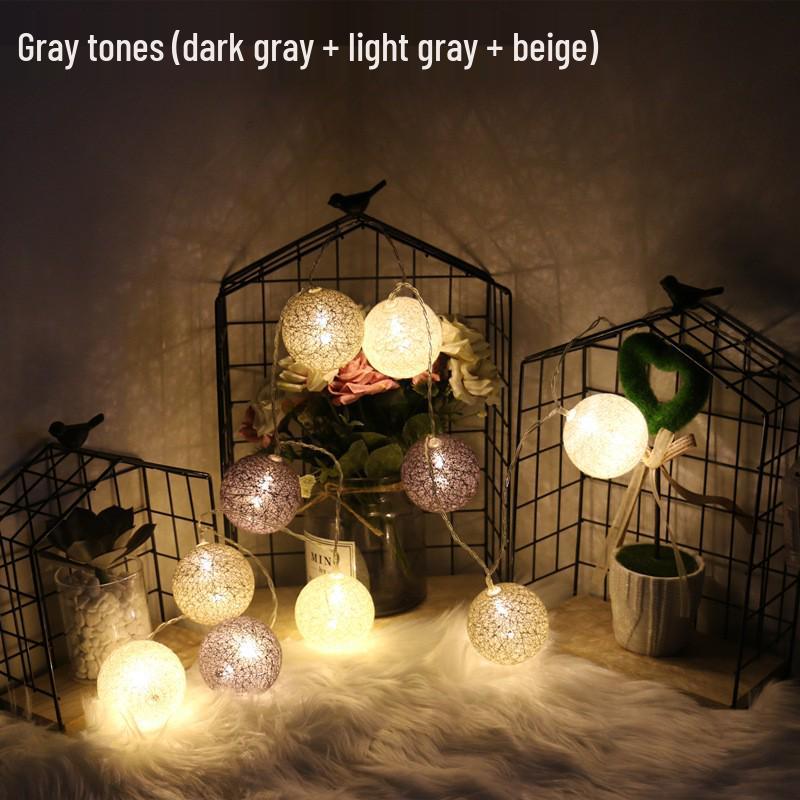 Round Cotton Ball String Lights - Christmas Holiday Decoration, Bedroom Fairy Lights, Flashing Starry Sky