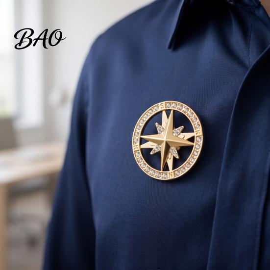 Oxidation Resistant Badge Vintage Rhinestone Star Compass Brooch, Men Women Alloy Durable Jewelry Lapel Pin, Accessory for Clothing Decor