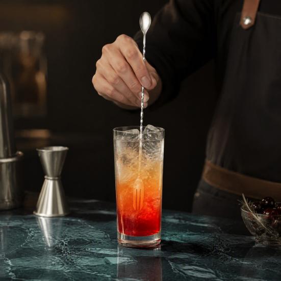 Home Bar Cocktail Shaker Accessory Spoon, Stainless Steel Mixing Stirrer, Long Handle Drink Spoon Kitchen Fruit Tea Stirrer with Spiral Twisted Design