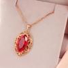 Exquisite Russian Purple Gold Ruby Hollow Pendant Fashion Plated Color Gold Olive Tip Ruby Set Necklace