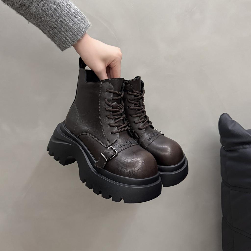 [Fanfna] 2025 Autumn New Fashionable Versatile British Style Thick-soled Small Man Increases Height Martin Boots Women's Niche