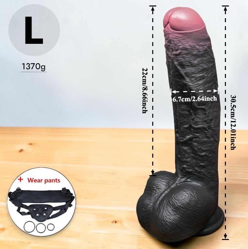 Extra Large Soft Liquid Silicone Dildo, Brown Realistic Design with Red Glans, 3 Sizes Available, Up To 31cm, Flexible Skin-Like Adult Toy
