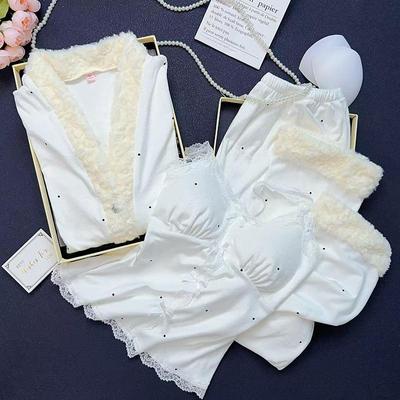 Conjunto de Pijama de Veludo Tendência 2025 para Mulheres: Conjunto Fofo e Aconchegante de 3 Peças para Casa e Rua