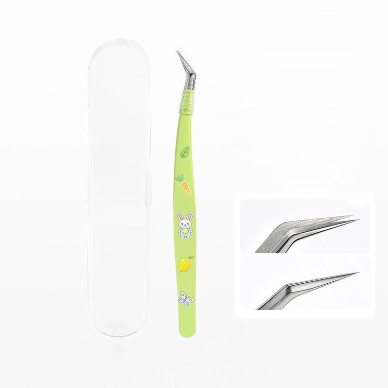 Cute Cartoon Print Eyelash Tweezers Set - Precision Curved Tweezers for Eyelash Extension, Facial Hair Removal