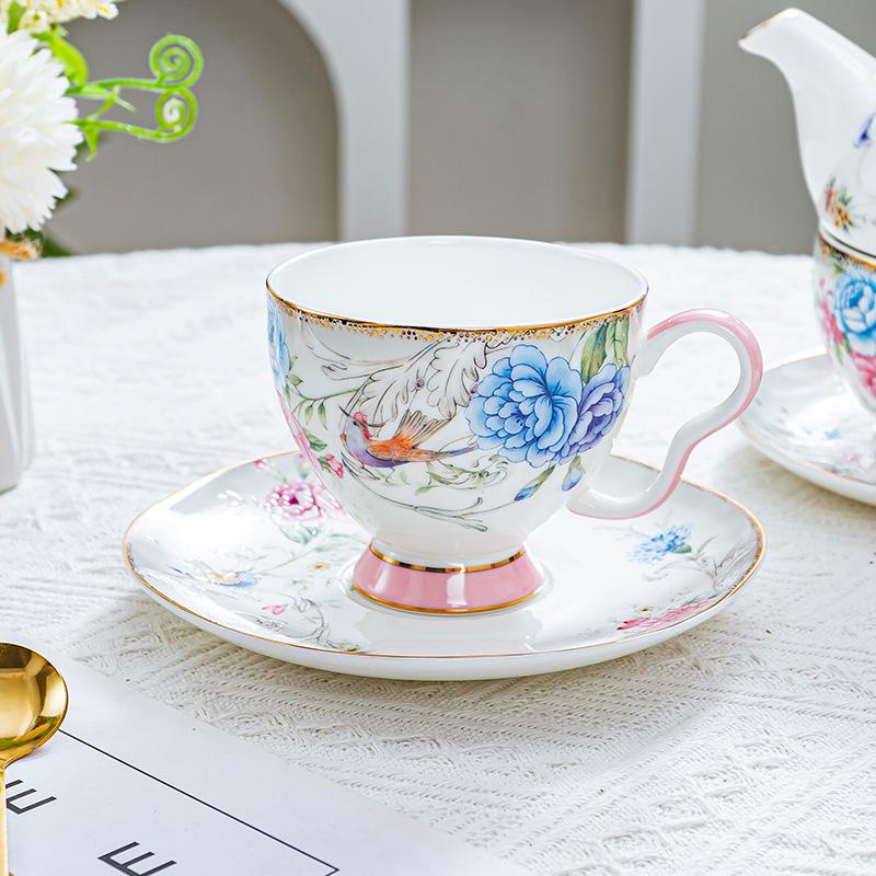 BRPeony Kwiat Ceramiczny Kubek Spodek Retro Popołudniowa Herbata Filiżanka do Kawy Zestawy Spodków Zestaw Kubków dla Pary Domowe Kreatywne Naczynia do Picia Kubki Domowy PrezentEY