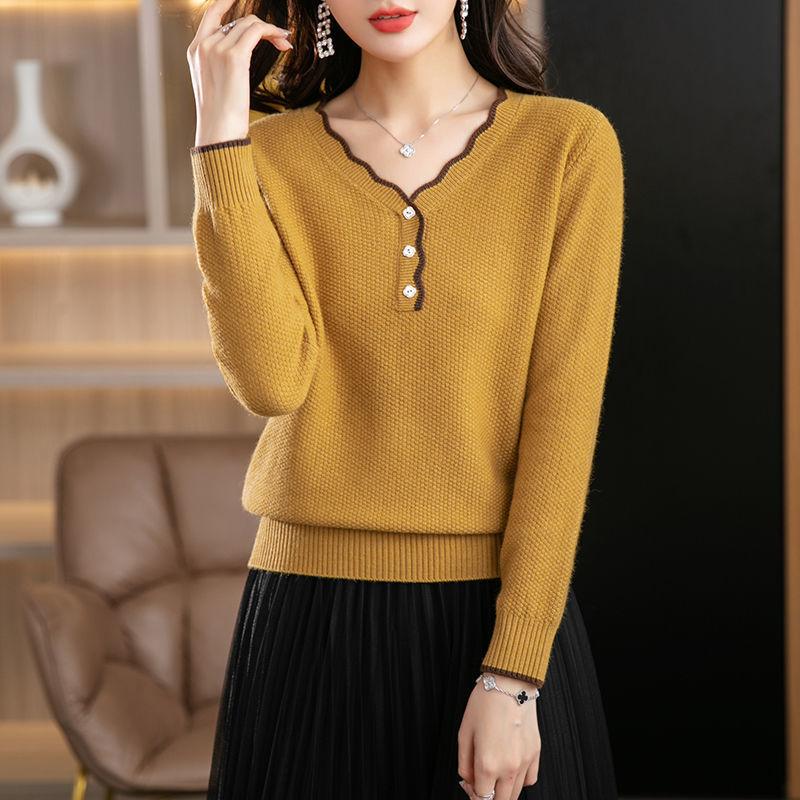 Slim Fit Mom Knit Sweater Spring Autumn Thin Versatile Long Sleeve Fashion Casual Top