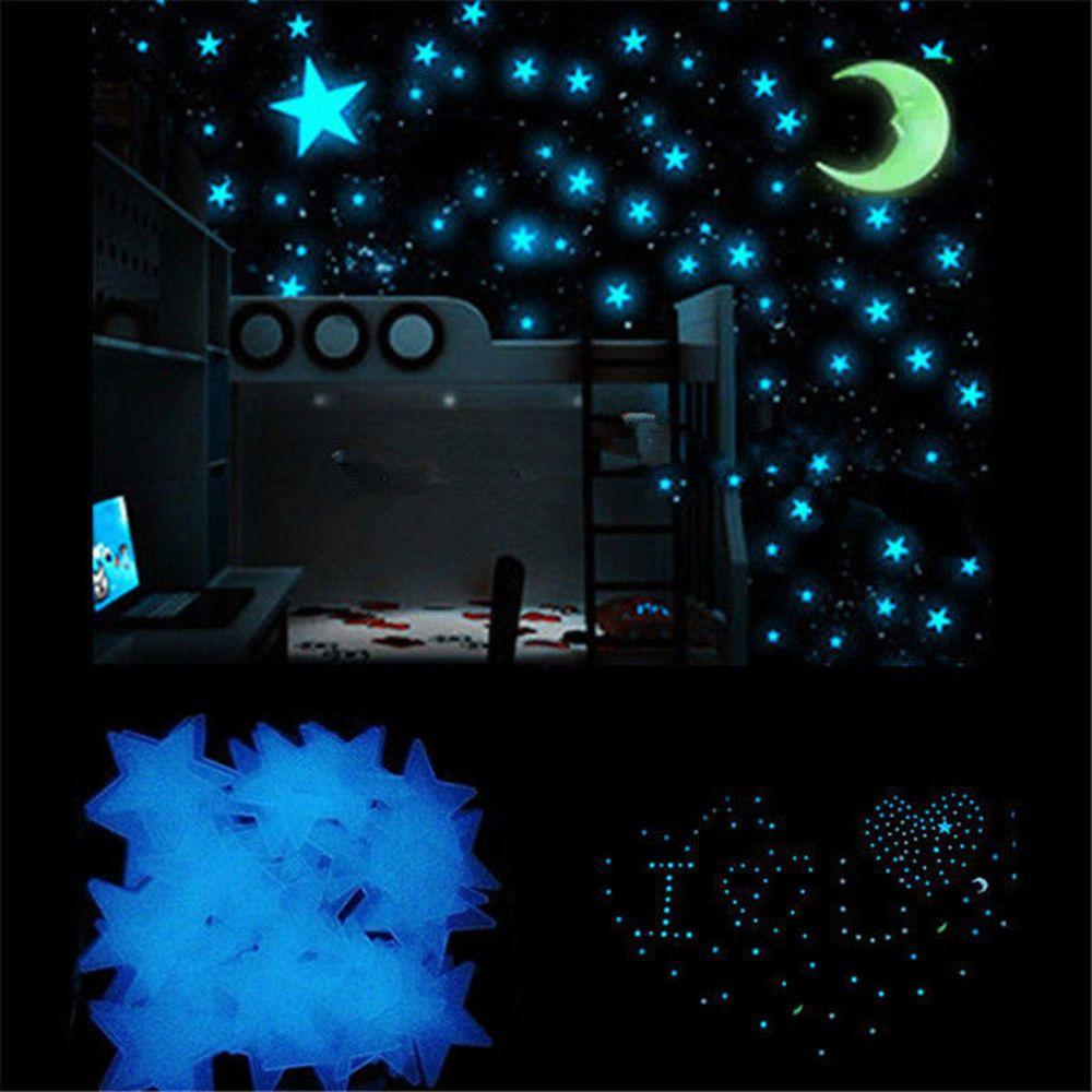 Ceiling Bedroom Decor Glow In The Dark Art Stickers Star and Moon Wall Sticker Blue Light