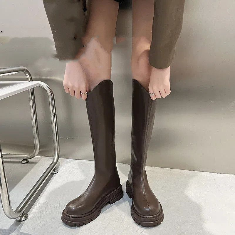 White long knight boots 2025 new Martin boots autumn and winter women's shoes medium tube high tube fashion medium heel long boots