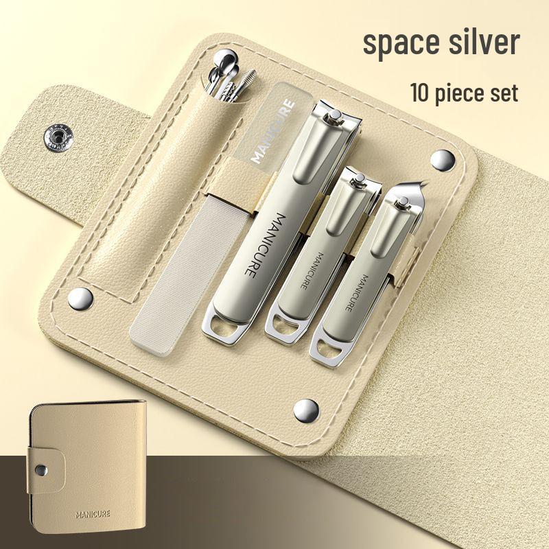 Stainless Steel Nail Clippers Set: Portable Mani-Pedi Tools with Ear Pick, Pedicure Knife, Oblique Clippers, and Dead Skin Scissors.