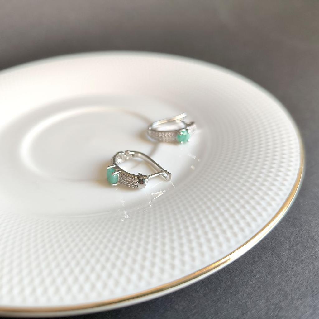 Silver Earrings with Natural Emerald 1.528ct, Cubic Zirconia (2163534)