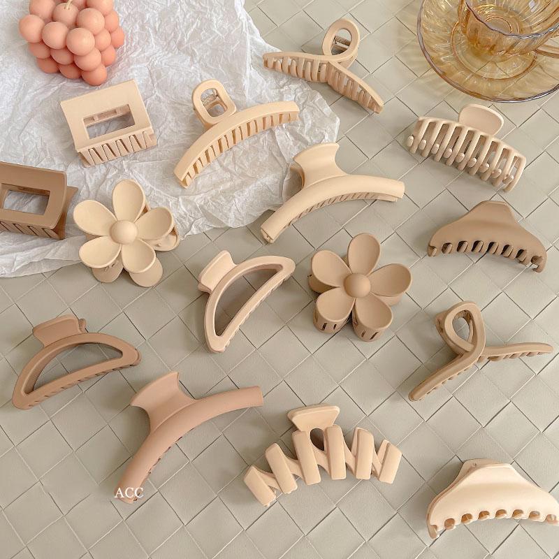 Kvinnlig Elegant Brun Beige Blomma Geometrisk Hårklo Dam Temperament Solid Hårklämma Tandad Hårnål Mode Håraccessoarer