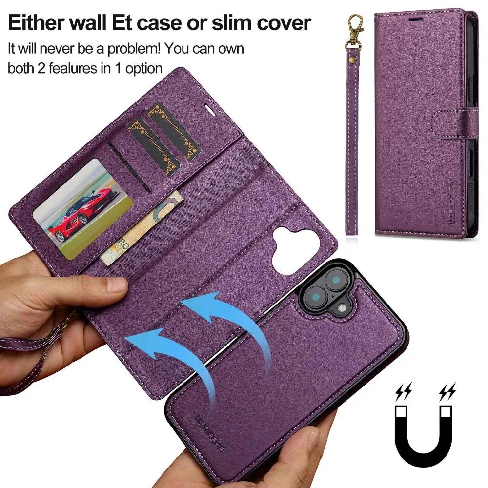 Detachable Wallet Case for iPhone 16 Pro Max 15 14 Plus 13 12 11 XSMAX XR X 7 8 SE   Card Slots Holder Wrist Strap Cover