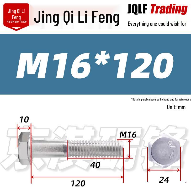 201 Stainless Steel Hex Head Bolt, Half Thread, M6-M30 Threaded Rod