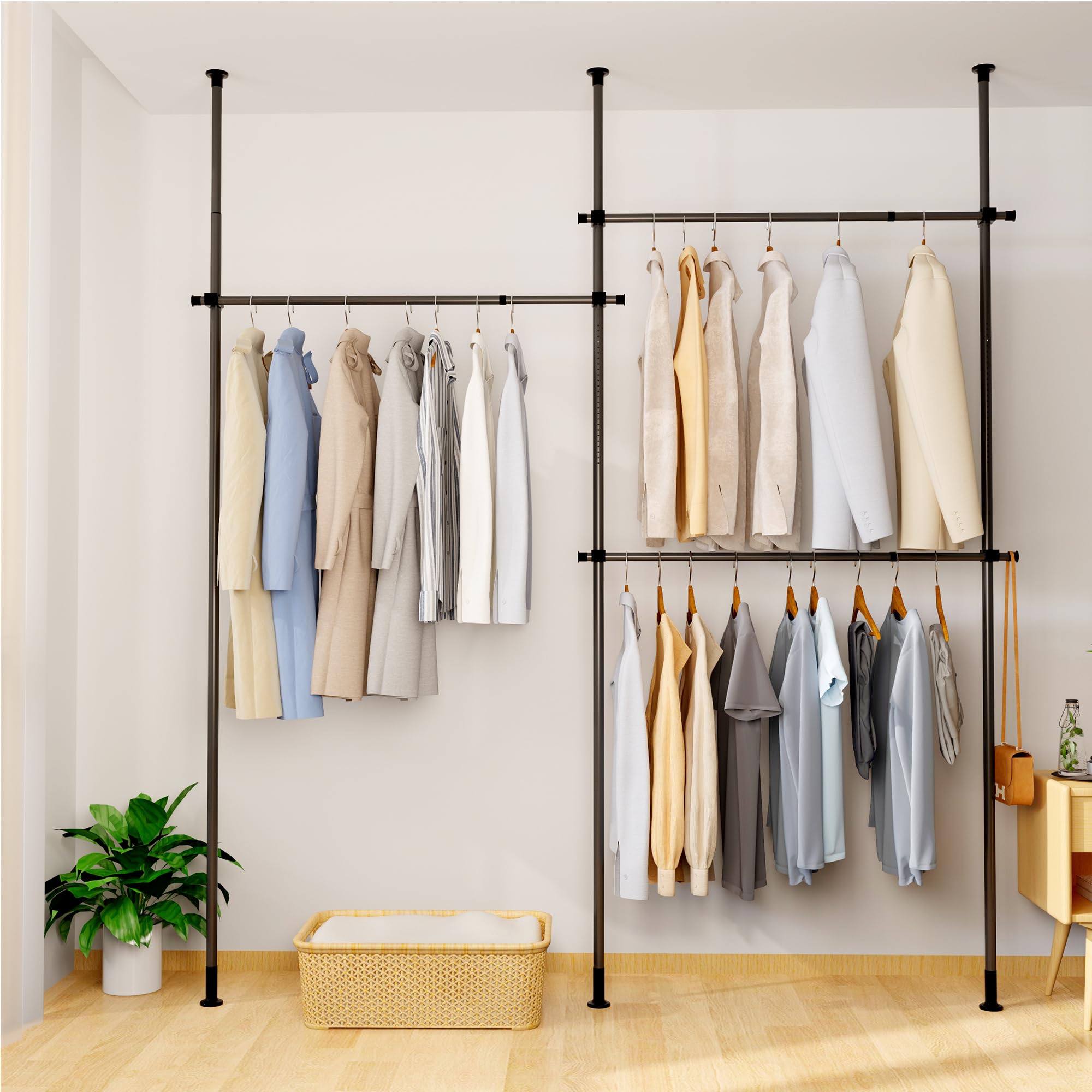 

TITIROBA Натяжная вешалка для одежды 150 кг Нагрузка дюймы Легко Без инструментов Большая Матовая Может использоваться в 23CB012 Стойке, Раздвижная, Вместимость, 110-310 см Длина, 150-240 см чёрный