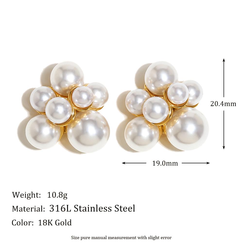 

MamacitaSlay Unique Stainless Steel Pearl Flower Stud Earrings Party Waterproof Jewelry Women s Elegant Statement Earrings Gift золотой