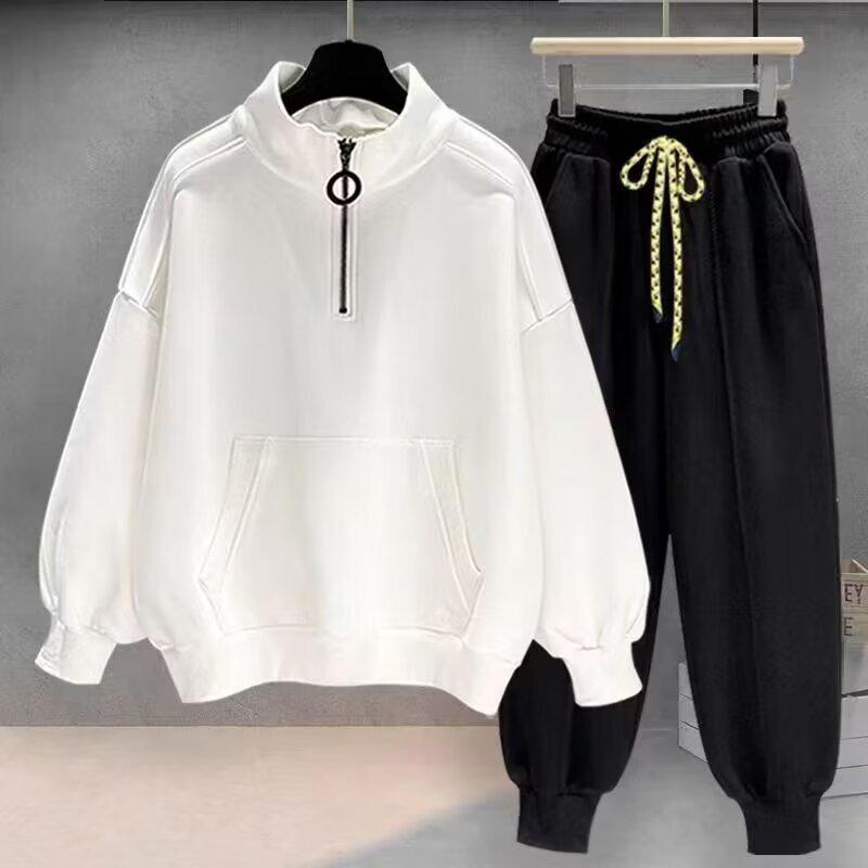 Men's Casual Half-Zip Hoodie & Sweatpants Set - Autumn/Winter Fashion with Plus Velvet