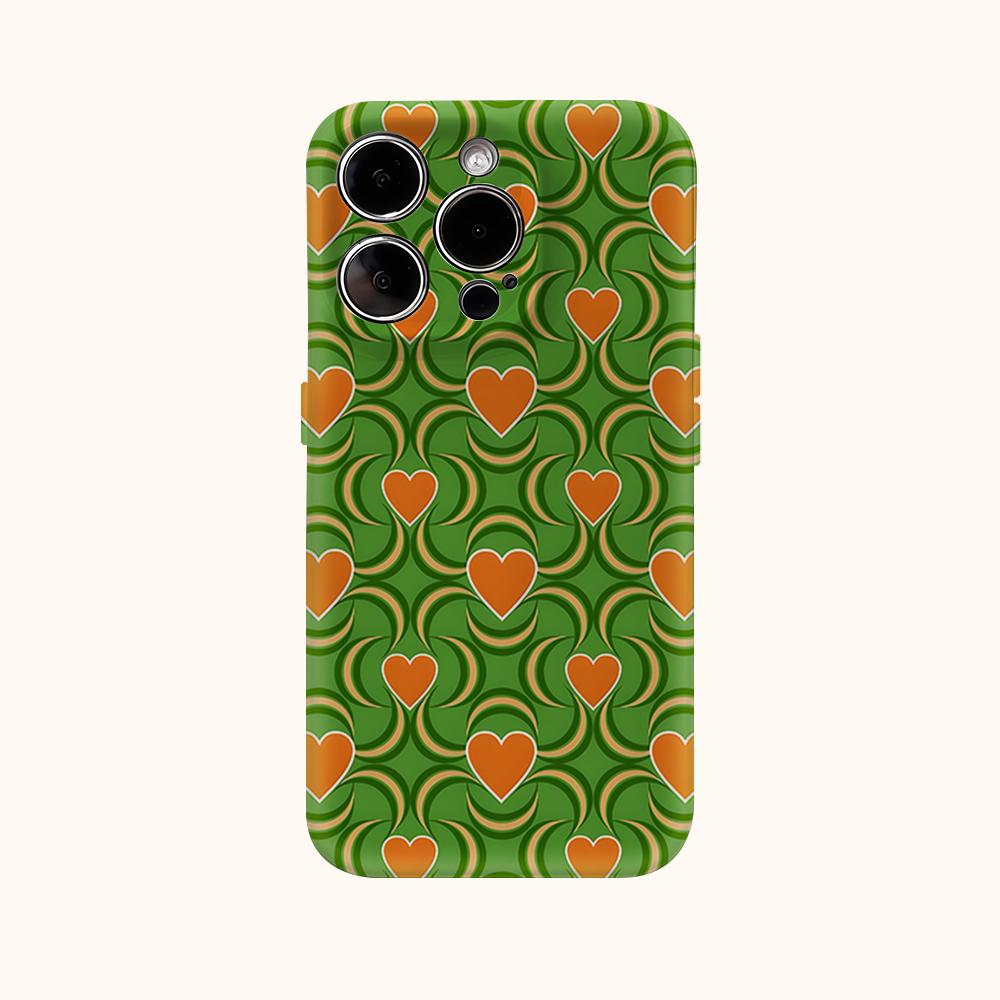 Retro Green Heart Moon Phone Case for IPhone 17AIR 16E 16 15 14 13 12 11 17 Pro Max Plus Double-layer Back Cover