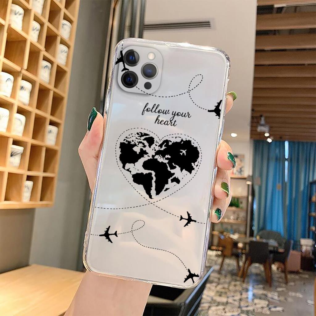World Map Travel Couple Phone Cover For iPhone 15 14 13 12 11 Pro Max Mini XS XR X 7 8 Plus Cover Shell Silicone Paired Fundas