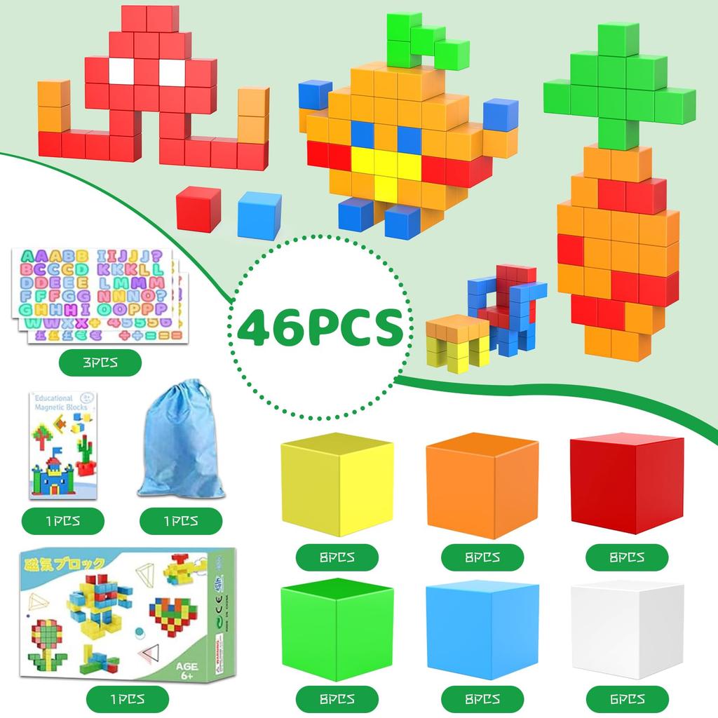 AOMACO Magnetische Bausteine Pädagogisch Bunt Bauen Fördert Kreativität und Räumliches 3D Magnetisches Geschenk für Jungen und ab 6 Jahren Inklusive Aufbewahrung