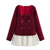 2025 Spring Women's European & American Color Block Double-Breasted Square Neck Dress