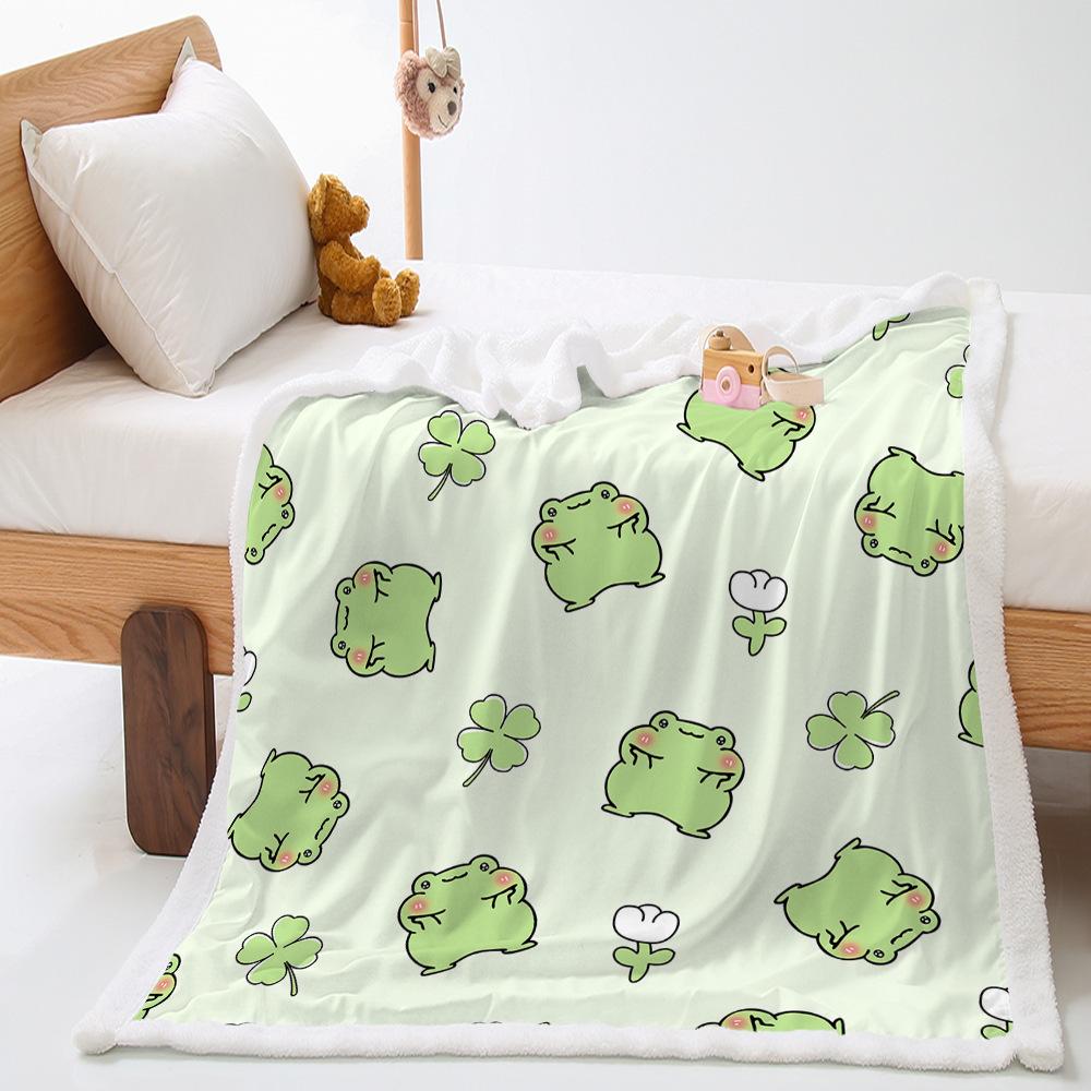 Decke Cartoon Frosch Tier Digitaldruck Frühling und Herbst Lammwolle Kristall Fleece Decke
