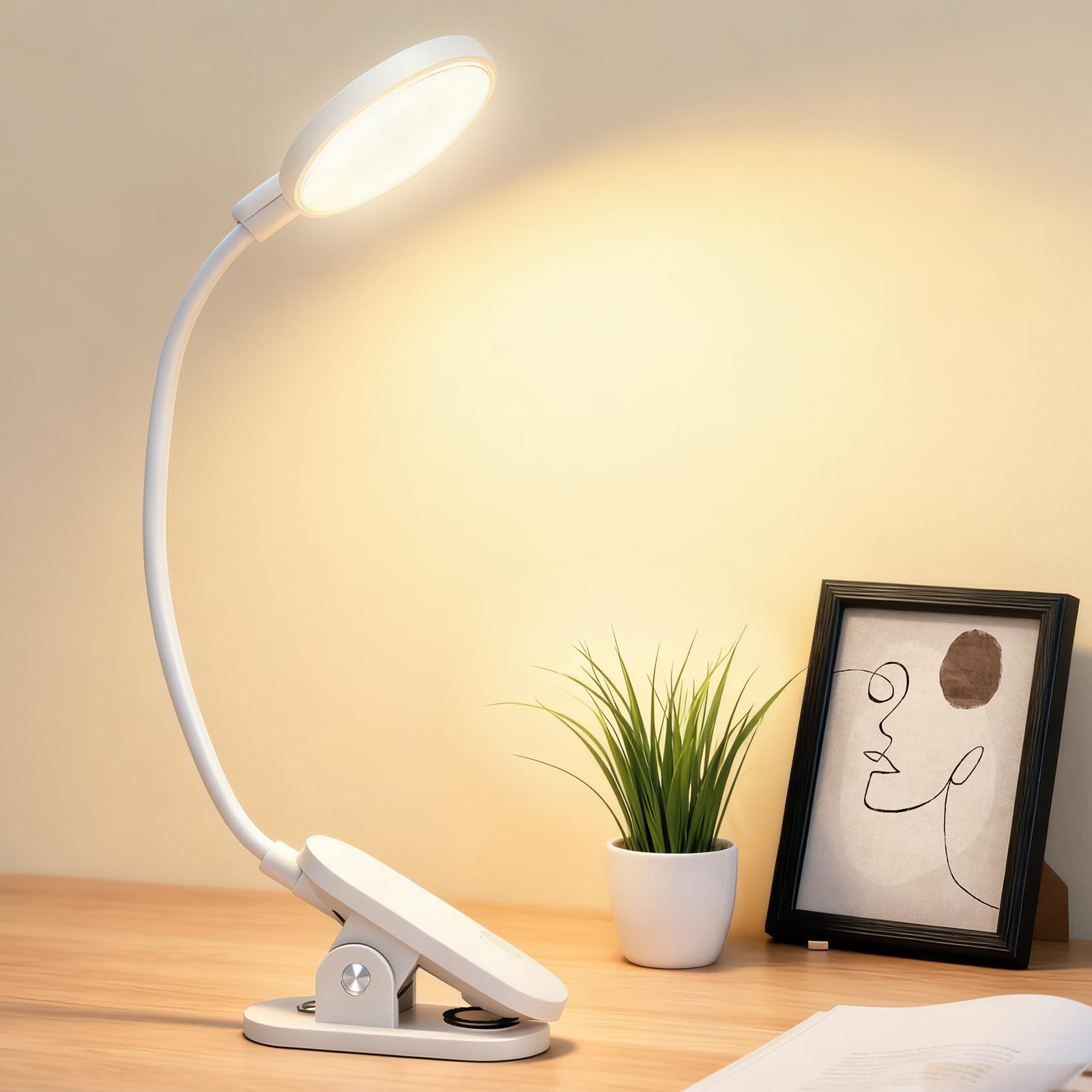 

Rechargeable LED Clip-on Desk Light, Clip-on, Cordless, Child-Friendly, 2600mAh, Adjustable Angle, Stylish, 3 Color Temperature Settings, Stepless