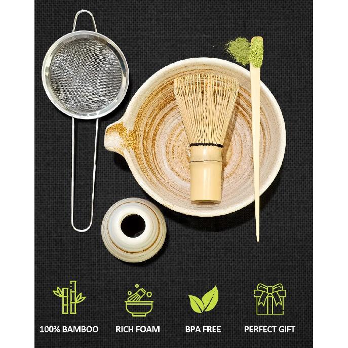 Matcha Whisk Set with Matcha Bowl, Matcha Whisk Holder Matcha Bamboo Whisk, Scoop, Sifter, Unique Gifts for Women Men Girl Friend Home Kitchen Decor
