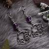 Gothic Retro Sliver Color Amethyst Bead Mushroom Vine Geometry Large Circle Pendant Dangle Earrings for Women Heathen Jewelry