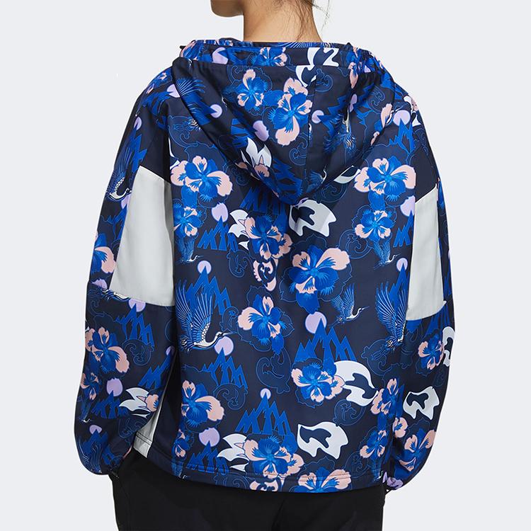 Adidas Aop Block Jacket Fleece Warm Casual Sports Hooded Jacket Women Jackets Blue GT6488