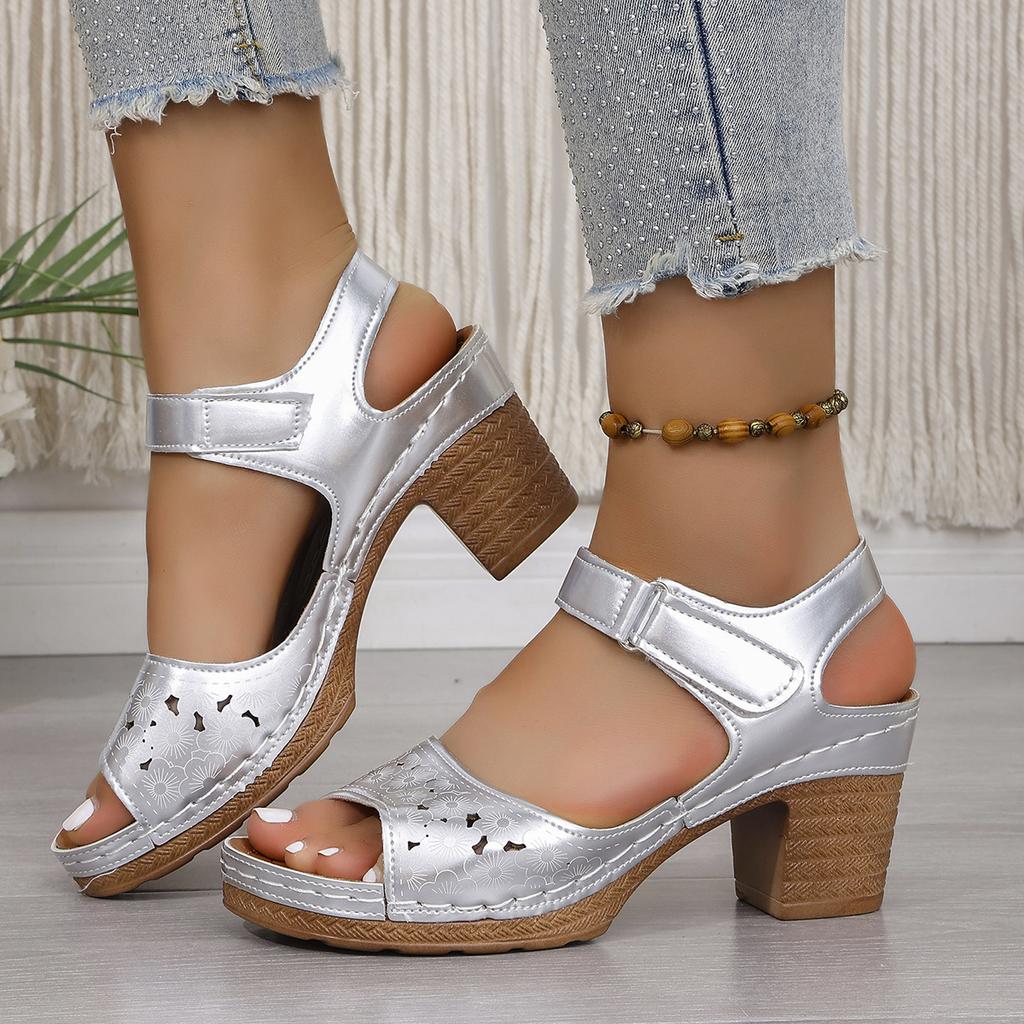 2025 New Summer Women Chunky Heel Sandals Solid Color Fashion High Heels Sandals for Women Buckle Strap Plus Size Women Shoes