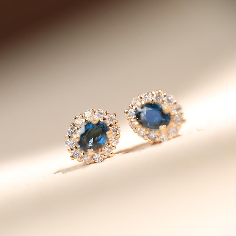 

S925 Sterling Silver Plated 18k Gold Inlaid Blue Zircon Earrings Fashionable High-quality Retro Wedding Party Accessories Silver