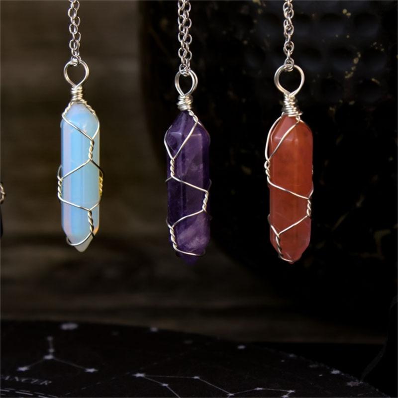 Healing Crystal Pendant Necklaces Pointed Stone Charm Necklace Spiritual Gemstones Pendants Jewelry for Women Girls
