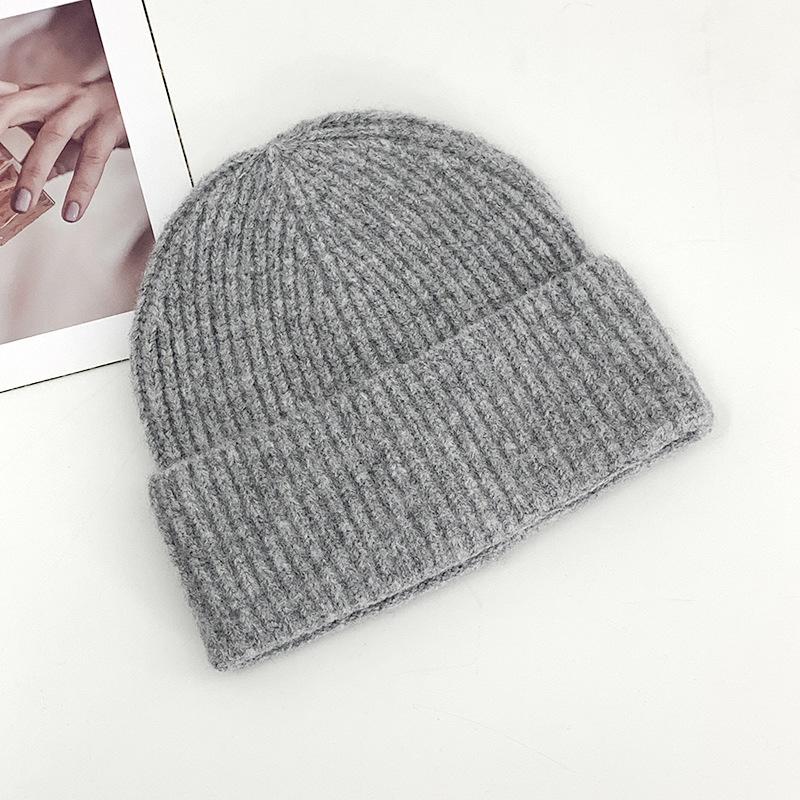 Hat Women's Solid Color Versatile Face Small Knitted Hat Tide Autumn and Winter Wool Hat Warm Ear Protector Cold Hat Pullover Hat