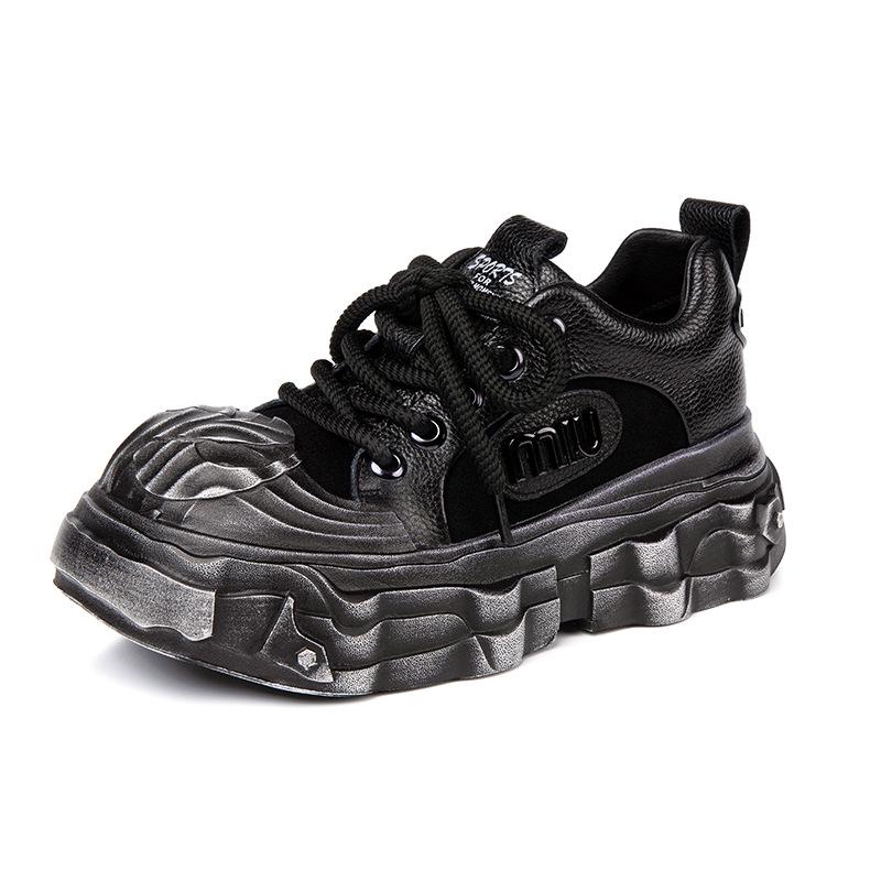 2025 New Women's Genuine Leather Wedge Heel Loafers - British Style, Thick Sole, Mid-Heel, Round Toe for Autumn/Winter