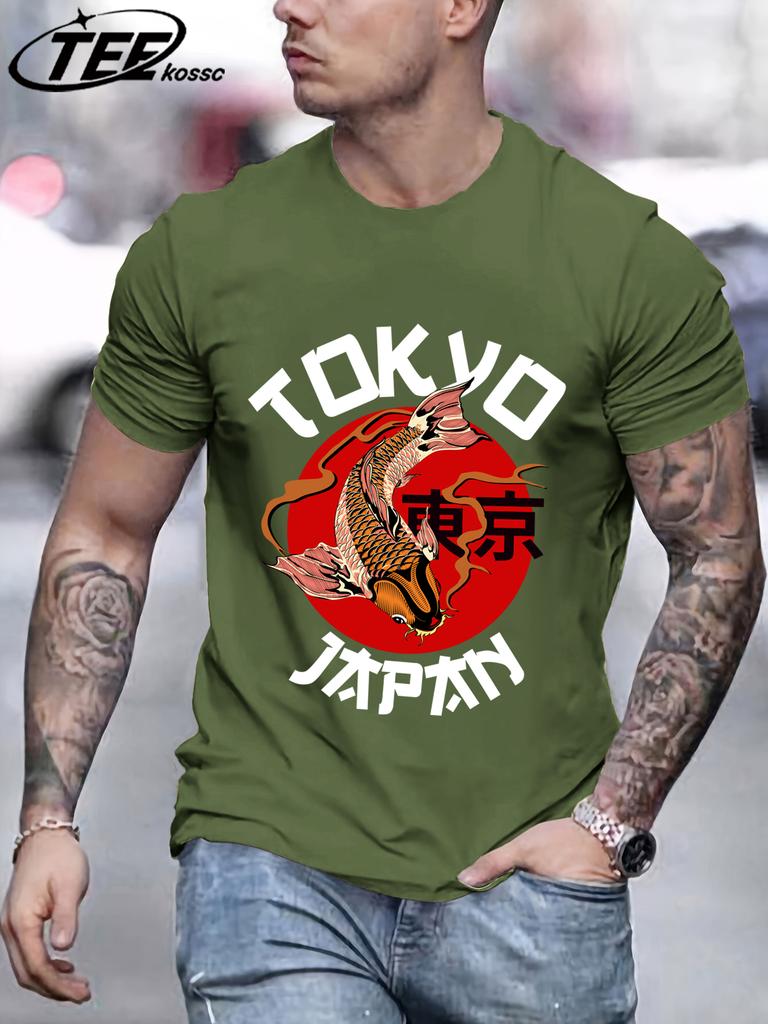 Harajuku Tokyo Japan Koi Fish Design Men TShirts Fashion Short Sleeve AllMatch Cotton Soft T Shirt Summer Unisex Loose Clothes