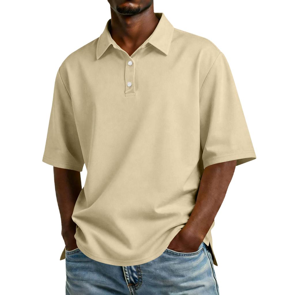 Men Short Sleeve Polo Shirt Classic Fit Cotton Blend Three Button Placket Casual Collar Top for Everyday Wear