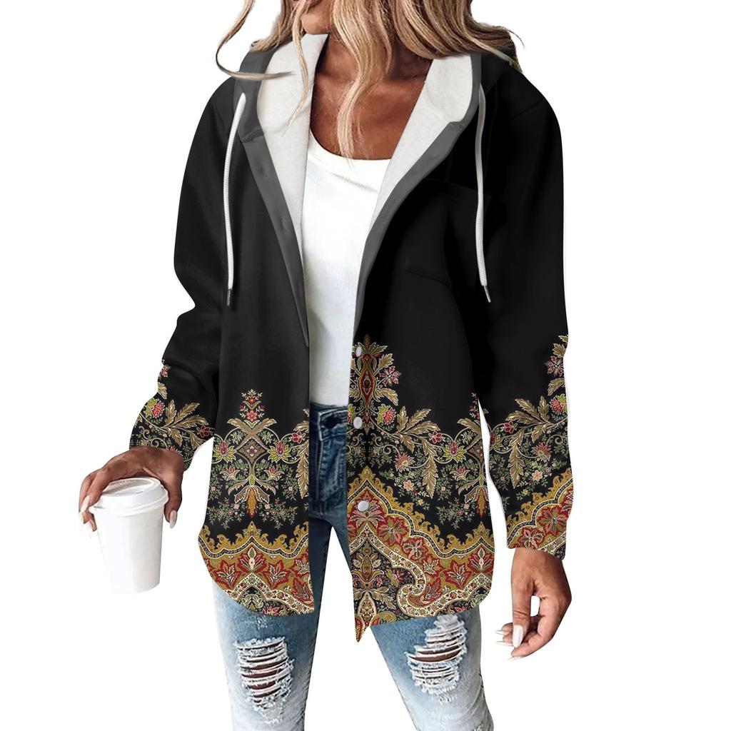 Women's Coat Casual And Fashionable Composite Thick And Warm Printed Hooded Jacket
