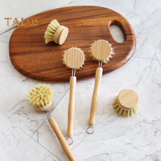 Pot Brush with Ergonomic Long/Short Round Handle High Density Bristle Wooden Cleaning Brush Stain Remover Brush