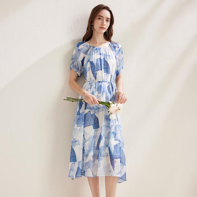 Elegant Mulberry Silk Print Chiffon Spliced Dress