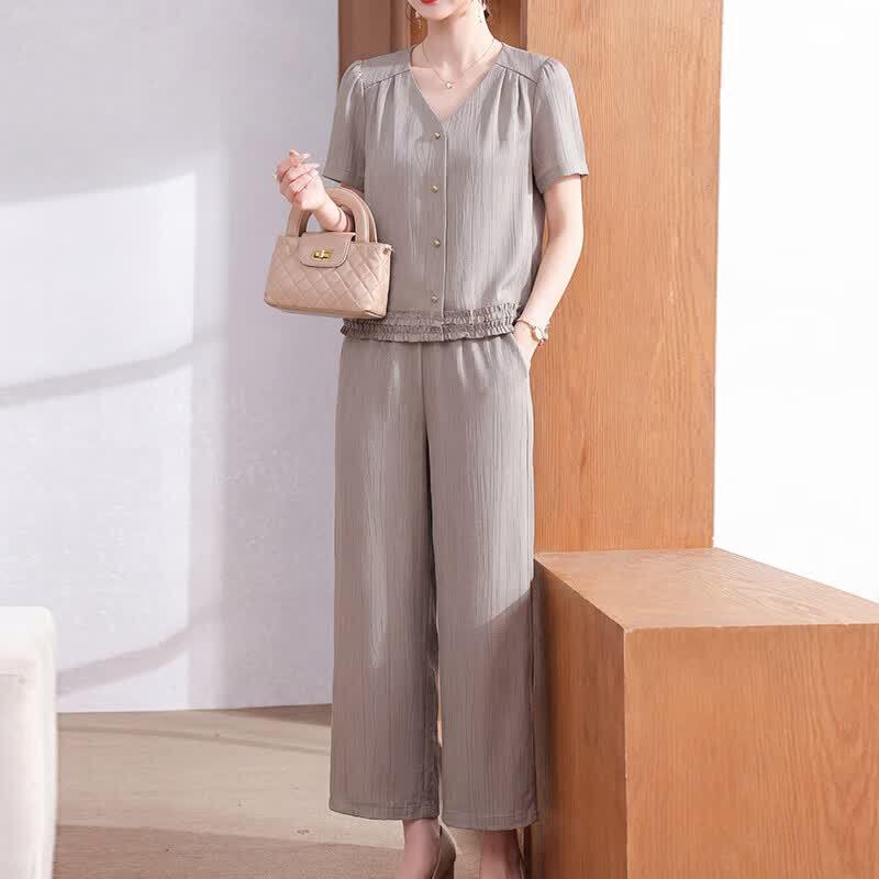 Xuexi Elegant Summer Chiffon Two-Piece Set for Middle-Aged Women 2XL