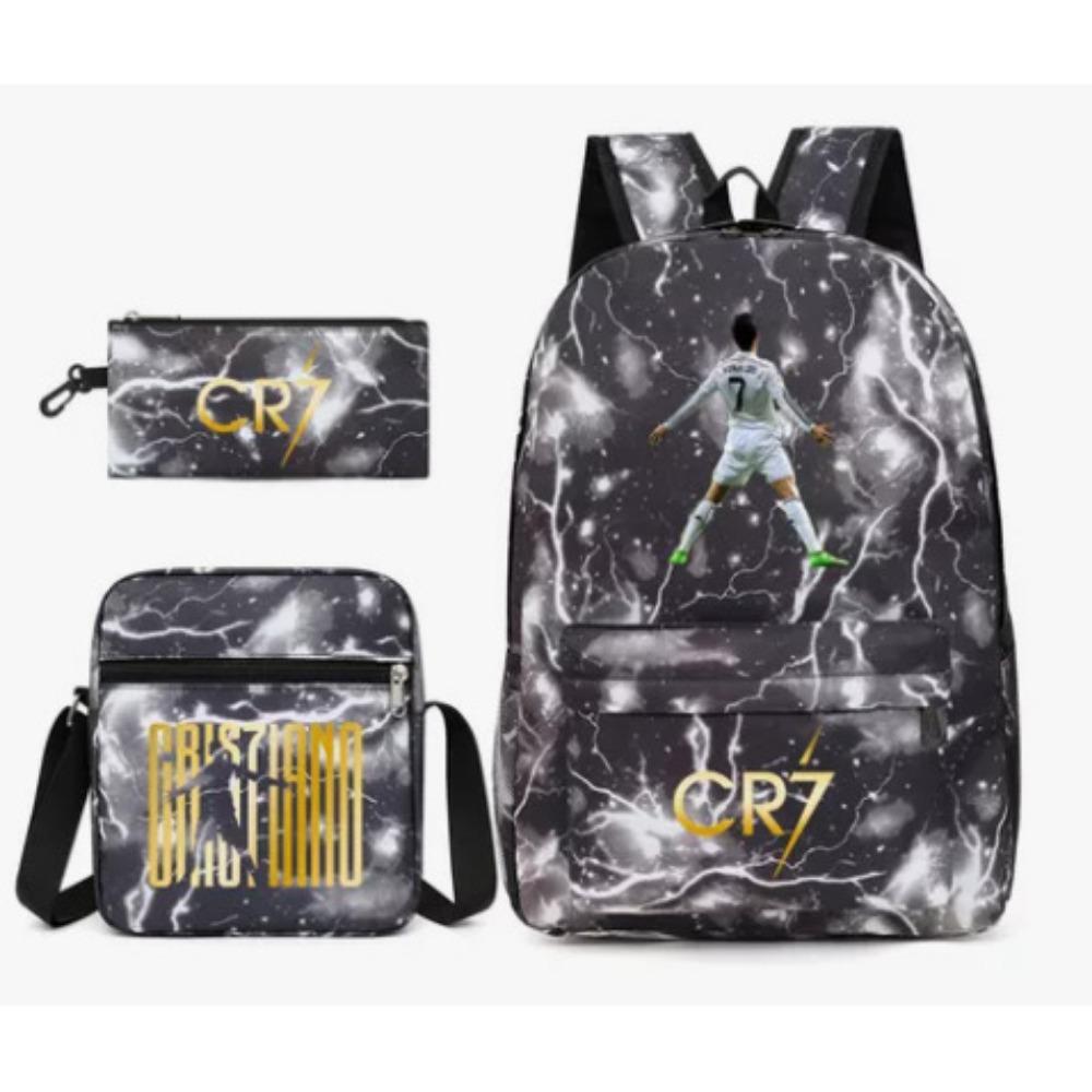 CR7C Luo Backpack Sports Peripheral Printed Backpack Children's Student School Bag Shoulder Bag Pencil Bag Three-piece Set