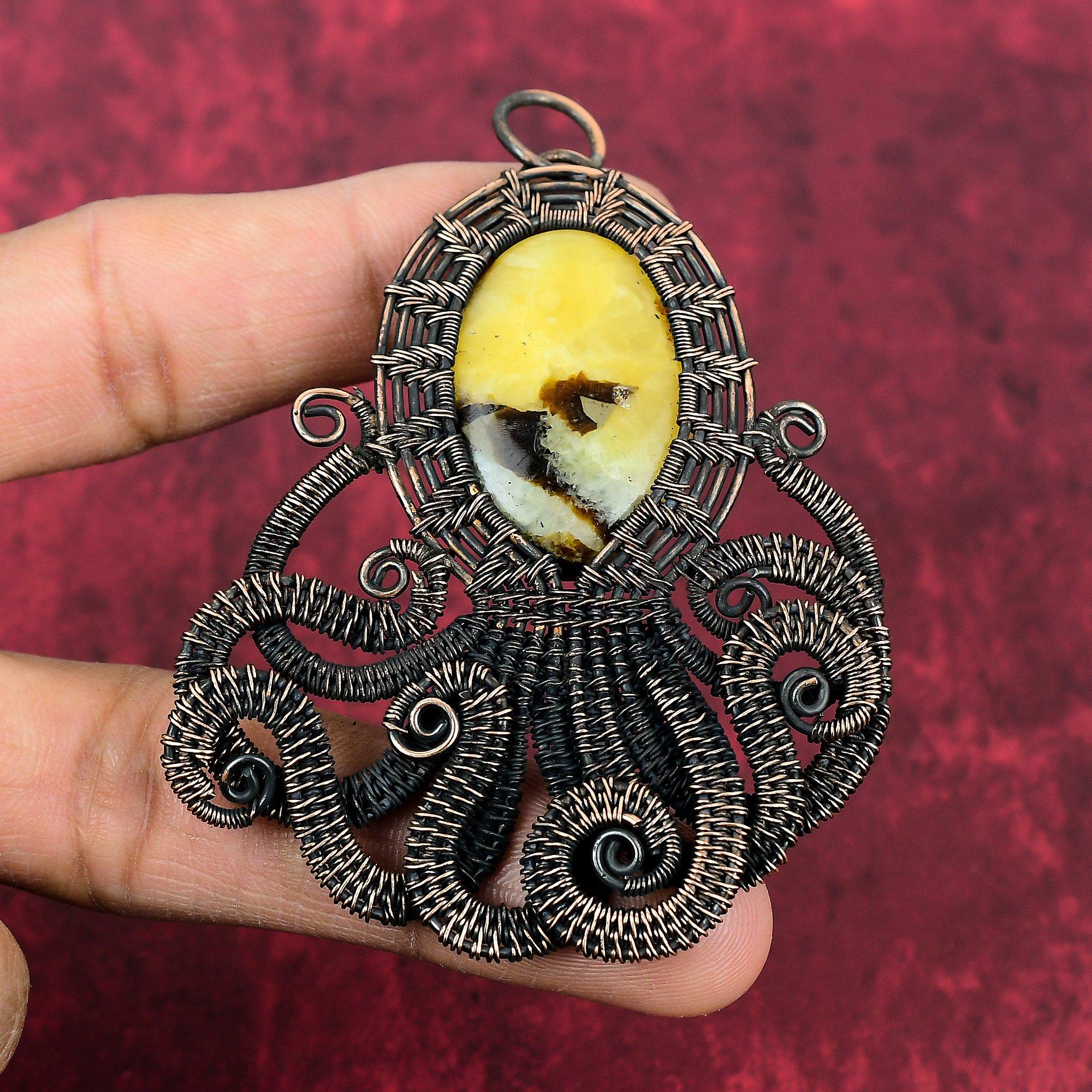 

Septarian Pendant Copper Wire Wrapped Pendant Octopus Pendant Handmade Genuine Gemstone Pendant Unique Copper Design Jewelry Gifts For Women