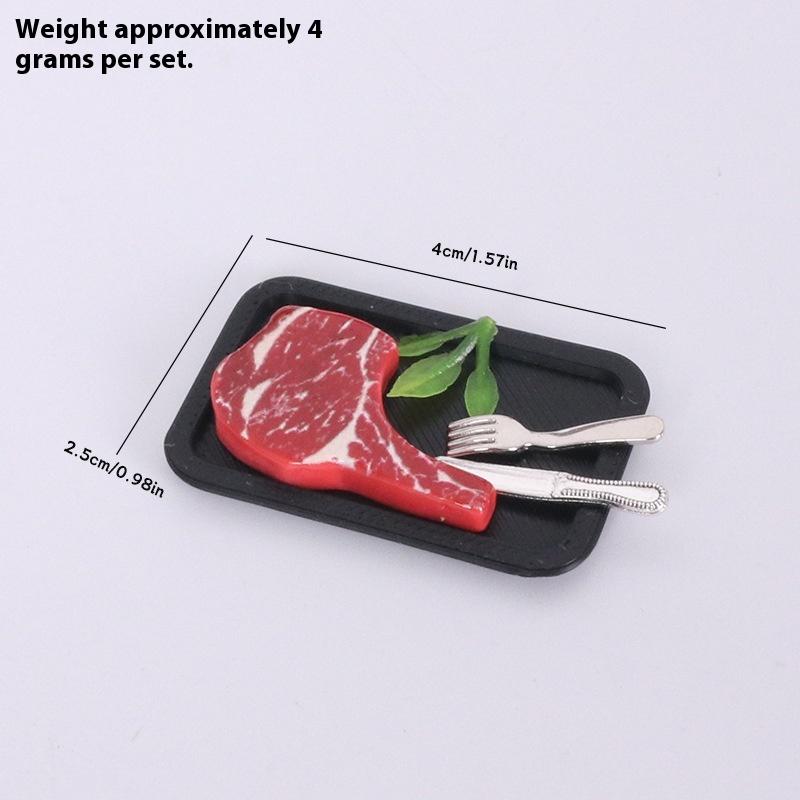 1 Set Bistecca Simulato Piatto Pasta Coltello e Forchetta Kit Modello Casa delle Bambole Cucina Decorazione Cibo Giocattolo Accessori Fai da Te