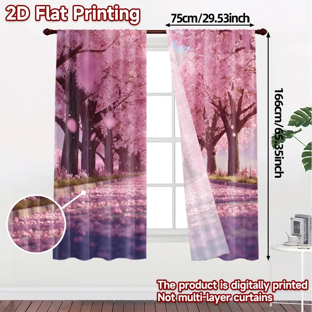 2pcs, 2D FLAT PRINTING Curtains (Without Rod) Blossom Avenue(1) Modern Print Curtains Polyester Easy Install Curtains Outdoor