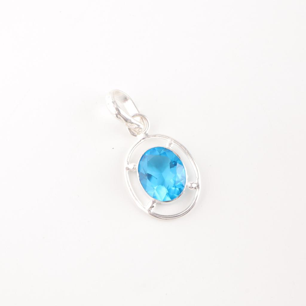 Handmade 925 Sterling Silver Swiss Blue Topaz Necklace Pendant Women’s Jewelry PP-6-1